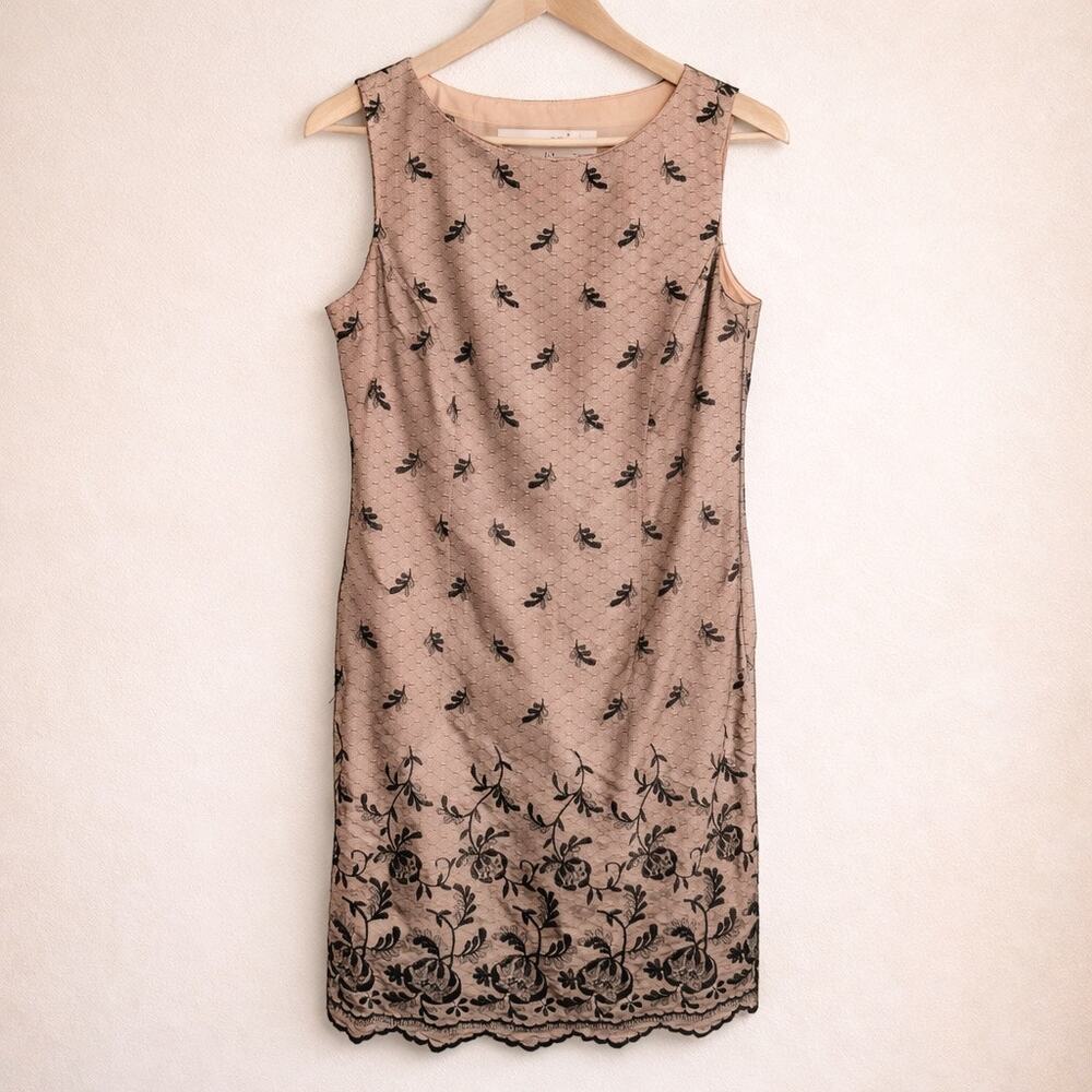 Vintage Dani Max Petite Lace Overlay Dress Size 4 Black Floral Mesh Nude Y2K